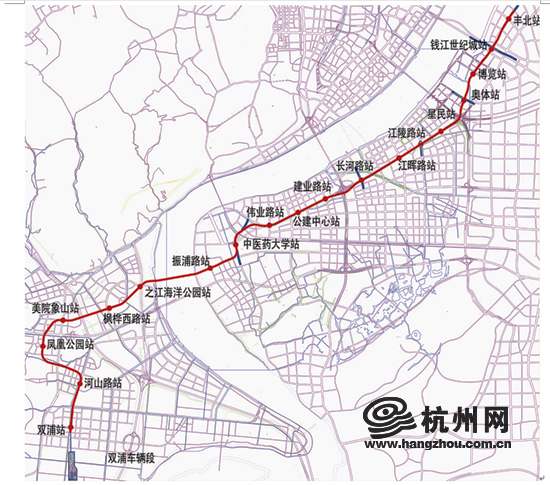 杭州地铁6号线一期线路站点示意图