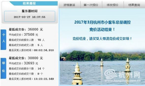 杭州 竞价 浙A 车牌 3月